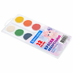 Краски акварельные BRAUBERG 12 цветов &laquo;Аниме&raquo;, медовые, круглые кюветы, 192552