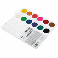 Краски акварельные BRAUBERG 12 цветов &laquo;Кот-Энтузиаст&raquo;, медовые, круглые кюветы, 192553
