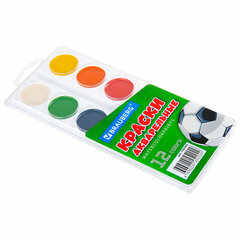 Краски акварельные BRAUBERG 12 цветов &laquo;Футбол&raquo;, медовые, круглые кюветы, 192565