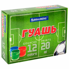 Гуашь BRAUBERG &laquo;Футбол&raquo;, 12 цветов по 20 мл, 192566