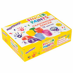 Краски пальчиковые для малышей от 1 года, 12 цветов (6 базовых + 3 пастельных + 3 флуоресцентных) по 35 мл, ЮНЛАНДИЯ, 192570