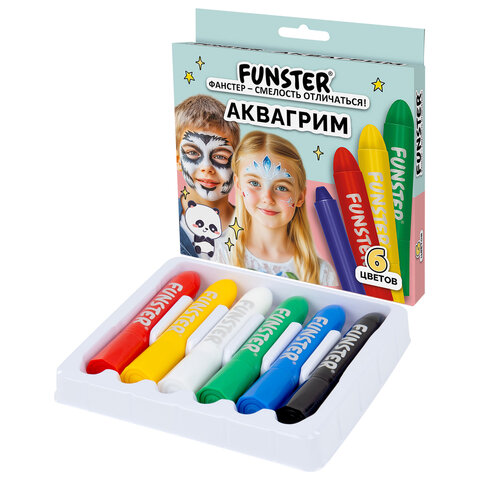 Аквагрим для лица и тела, 6 ярких цветов, FUNSTER (ФАНСТЕР), легко смываются, 192571