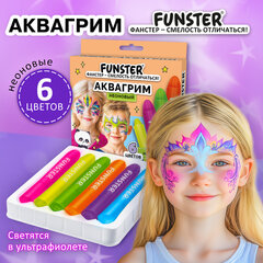 Аквагрим для лица и тела, 6 НЕОНОВЫХ цветов, FUNSTER (ФАНСТЕР), легко смываются, 192573