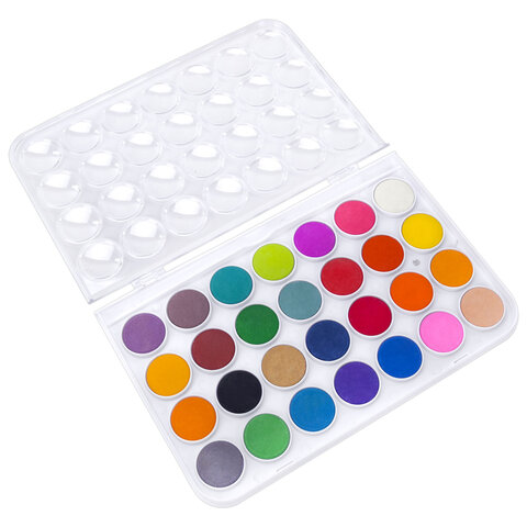 Краски акварельные ЮНЛАНДИЯ "ДОМИКИ", 28 цветов, круглые кюветы 28 мм, пенал, 192632