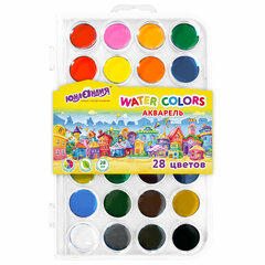 Краски акварельные ЮНЛАНДИЯ &laquo;ДОМИКИ&raquo;, 28 цветов, круглые кюветы 28 мм, пенал, 192632