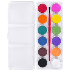 Краски акварельные ПИФАГОР &laquo;СОЛНЫШКО&raquo;, 12 цветов с кистью, круглые кюветы, пенал, 192635