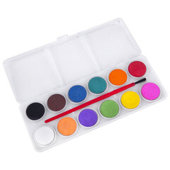 Краски акварельные ПИФАГОР &laquo;СОЛНЫШКО&raquo;, 12 цветов с кистью, круглые кюветы, пенал, 192635
