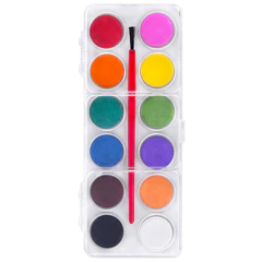 Краски акварельные ПИФАГОР &laquo;СОЛНЫШКО&raquo;, 12 цветов с кистью, круглые кюветы, пенал, 192635
