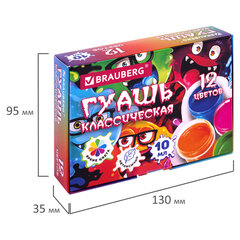 Гуашь BRAUBERG &laquo;МОНСТРИКИ&raquo;, 12 цветов по 10 мл, 192642