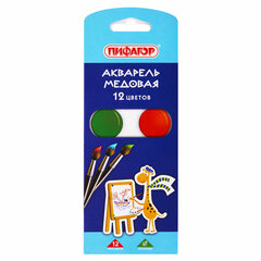 Краски акварельные ПИФАГОР &laquo;ЖИРАФ&raquo; на коррексе, 12 цветов, медовые, круглые кюветы, 192647