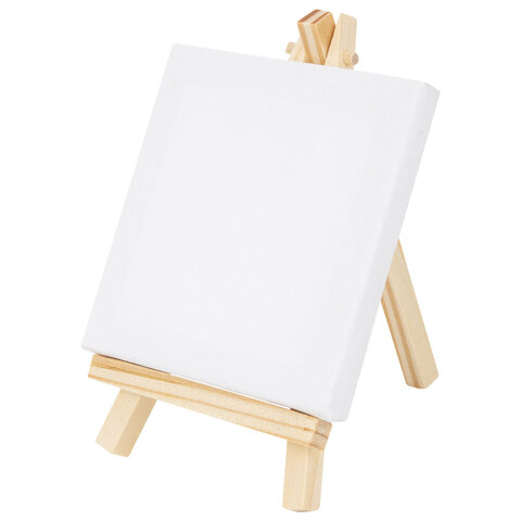 Настольный мини-мольберт с холстом 10х10 см, BRAUBERG ART DEBUT, сосна, хлопок, 192680