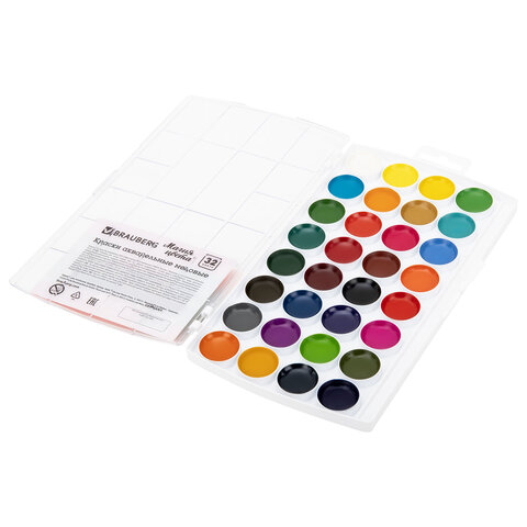 Краски акварельные BRAUBERG "МАГИЯ ЦВЕТА" 32 цвета, медовые, круглые кюветы, пенал, 192684 - фото 2
