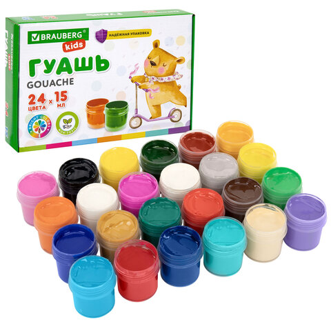 Гуашь BRAUBERG KIDS 24 цвета по 15 мл, надежная упаковка, 192688 - фото 4