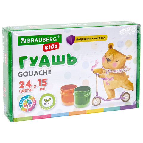Гуашь BRAUBERG KIDS 24 цвета по 15 мл, надежная упаковка, 192688 - фото 6