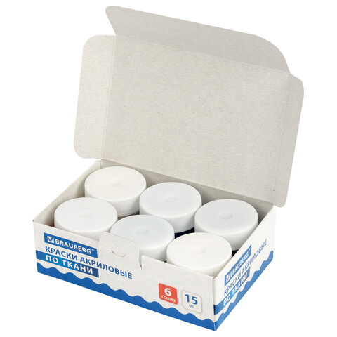 Краски акриловые по ткани 6 цветов по 15 мл, BRAUBERG, 192690 - фото 2