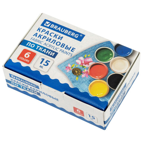 Краски акриловые по ткани 6 цветов по 15 мл, BRAUBERG, 192690 - фото 8