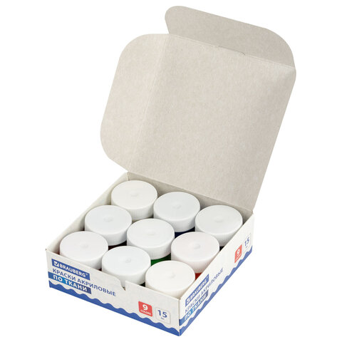 Краски акриловые по ткани 9 цветов по 15 мл, BRAUBERG, 192691 - фото 2