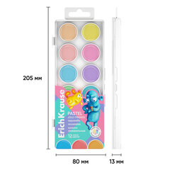 Краски акварельные ERICH KRAUSE &laquo;Jolly Friends Pastel&raquo;, 12 цветов, пластиковый пенал, европодвес, 61370