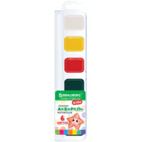 Краски акварельные BRAUBERG KIDS NEW, медовые, 6 цветов, квадратные кюветы, пластиковый пенал с европодвесом, 192794