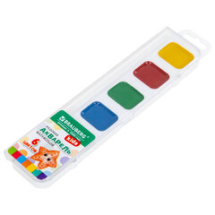 Краски акварельные BRAUBERG KIDS NEW, медовые, 6 цветов, квадратные кюветы, пластиковый пенал с европодвесом, 192794