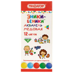 Краски акварельные медовые ПИФАГОР &laquo;ЭНИКИ-БЕНИКИ NEW&raquo;, 12 цветов, картонная коробка, 192846