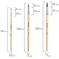 Кисти BRAUBERG, набор 3 шт. (белка, круглые № 2, 4, 6), блистер, 200216