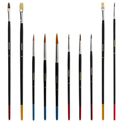 Кисти ПИФАГОР, набор 10 шт. (ПОНИ: плоская № 4, круглые № 1, 2, 3, 5; СИНТЕТИКА: круглые № 1, 3, 5; ЩЕТИНА: плоские № 4, 8), блистер, 200505