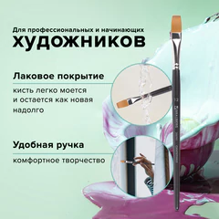 Кисть художественная профессиональная BRAUBERG ART CLASSIC, синтетика мягкая под колонок, плоская, № 12, короткая ручка, 200701