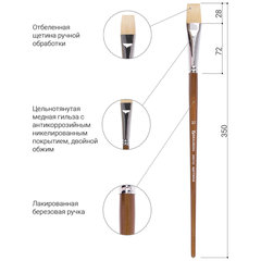 Кисть художественная профессиональная BRAUBERG ART CLASSIC, щетина, плоская, № 22, длинная ручка