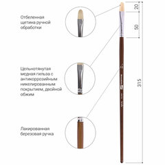 Кисть художественная профессиональная BRAUBERG ART CLASSIC, щетина, овальная, № 12, длинная ручка