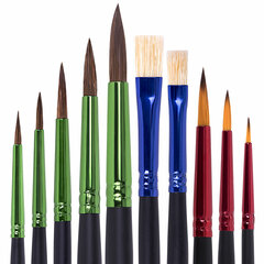 Кисти BRAUBERG PREMIUM, набор 10 шт. (круглые пони &mdash; 5 шт., синтетика &mdash; 3 шт., плоские щетина &mdash; 2 шт.), блистер, 201023