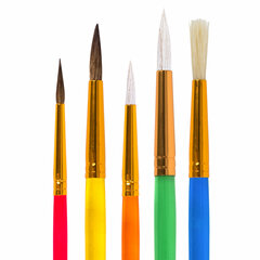 Кисти НАБОР 5 шт. (ПОНИ круглые № 1, 4; КОЗА круглые № 3, 6; ЩЕТИНА плоская № 4), пакет, ЮНЛАНДИЯ, 201079