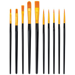 Кисти набор 10 шт., синтетика, черные, № 2/<wbr/>0-8 (Круглые; Овальные; Плоские; Лайнеры), WBZ (ВБЗ), 201084