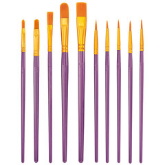 Кисти набор 10 шт., синтетика, фиолетовые, № 2/<wbr/>0-8 (Круглые; Овальные; Плоские; Лайнеры), WBZ (ВБЗ), 201086