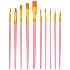 Кисти набор 10 шт., синтетика, розовые, № 2/<wbr/>0-8 (Круглые; Овальные; Плоские; Лайнеры), WBZ (ВБЗ), 201088