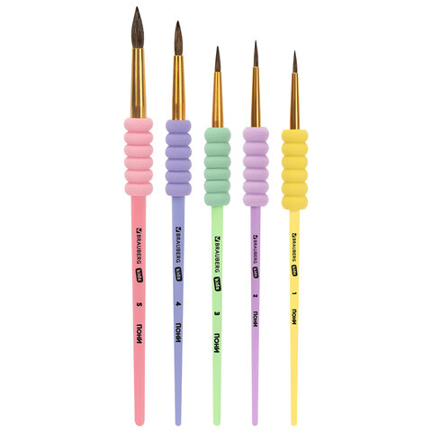 Кисти c EVA-вставкой ПОНИ набор 5 шт. (круглые №1, 2, 3, 4, 5), блистер, BRAUBERG KIDS, 201092