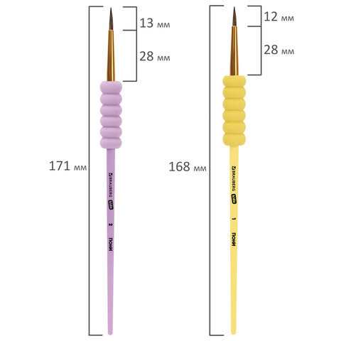 Кисти c EVA-вставкой ПОНИ набор 5 шт. (круглые №1, 2, 3, 4, 5), блистер, BRAUBERG KIDS, 201092