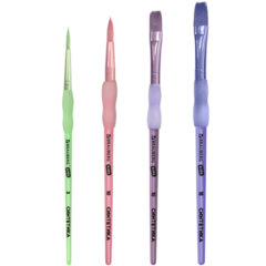 Кисти c силиконовой вставкой НАБОР 4 шт. (синтетика круглые №3, 10; плоские №10, 15), блистер, BRAUBERG KIDS, 201097