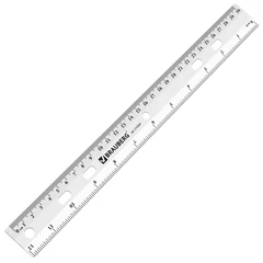 Линейка пластиковая 30 см, BRAUBERG &laquo;Crystal&raquo;, прозрачная, 210284