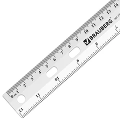 Линейка пластиковая 30 см, BRAUBERG &laquo;Crystal&raquo;, прозрачная, 210284