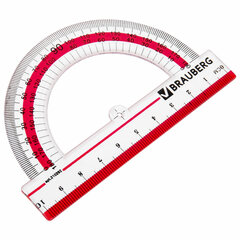 Транспортир 10 см, 180 градусов, пластиковый, BRAUBERG &laquo;Crystal&raquo;, прозрачный, с выделенной шкалой, подвес, 210292