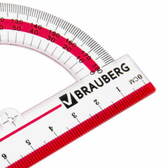 Транспортир 10 см, 180 градусов, пластиковый, BRAUBERG &laquo;Crystal&raquo;, прозрачный, с выделенной шкалой, подвес, 210292