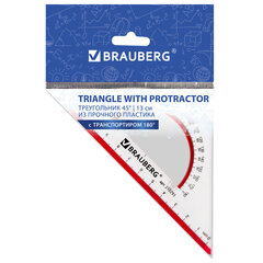 Треугольник пластиковый, угол 45, 13 см, BRAUBERG &laquo;Crystal&raquo;, с транспортиром, прозрачный, с выделенной шкалой, 210293