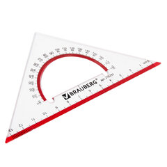 Треугольник пластиковый, угол 45, 13 см, BRAUBERG &laquo;Crystal&raquo;, с транспортиром, прозрачный, с выделенной шкалой, 210293