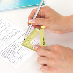 Набор чертежный малый BRAUBERG &laquo;Crystal&raquo; (линейка 15 см, 2 угольника, транспортир), цветной, 210295