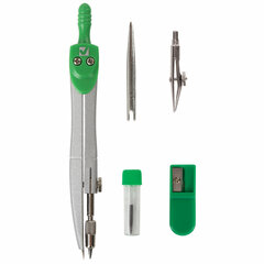 Готовальня BRAUBERG &laquo;Klasse&raquo;, 5 предметов: циркуль 125 мм, 2 вставки, грифель, точилка, пенал с подвесом, 210336