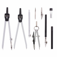 Готовальня BRAUBERG &laquo;Architect&raquo;, 9 предметов: циркуль + измер + кронциркуль, рейсфедер + держатель, 2 вставки, удлинитель, грифель, 210353