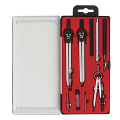 Готовальня BRAUBERG &laquo;Architect&raquo;, 9 предметов: циркуль + измер + кронциркуль, рейсфедер + держатель, 2 вставки, удлинитель, грифель, 210353