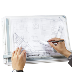 Доска чертежная А3, 505&times;370 мм, с рейсшиной, треугольником и чертежным узлом, BRAUBERG, 210536