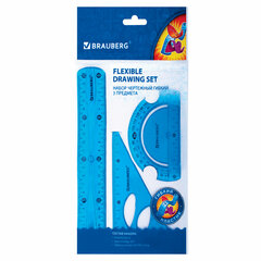 Набор чертежный средний гибкий BRAUBERG &laquo;FLEX&raquo; (линейка 20 см, треугольник, транспортир), ассорти, 210679